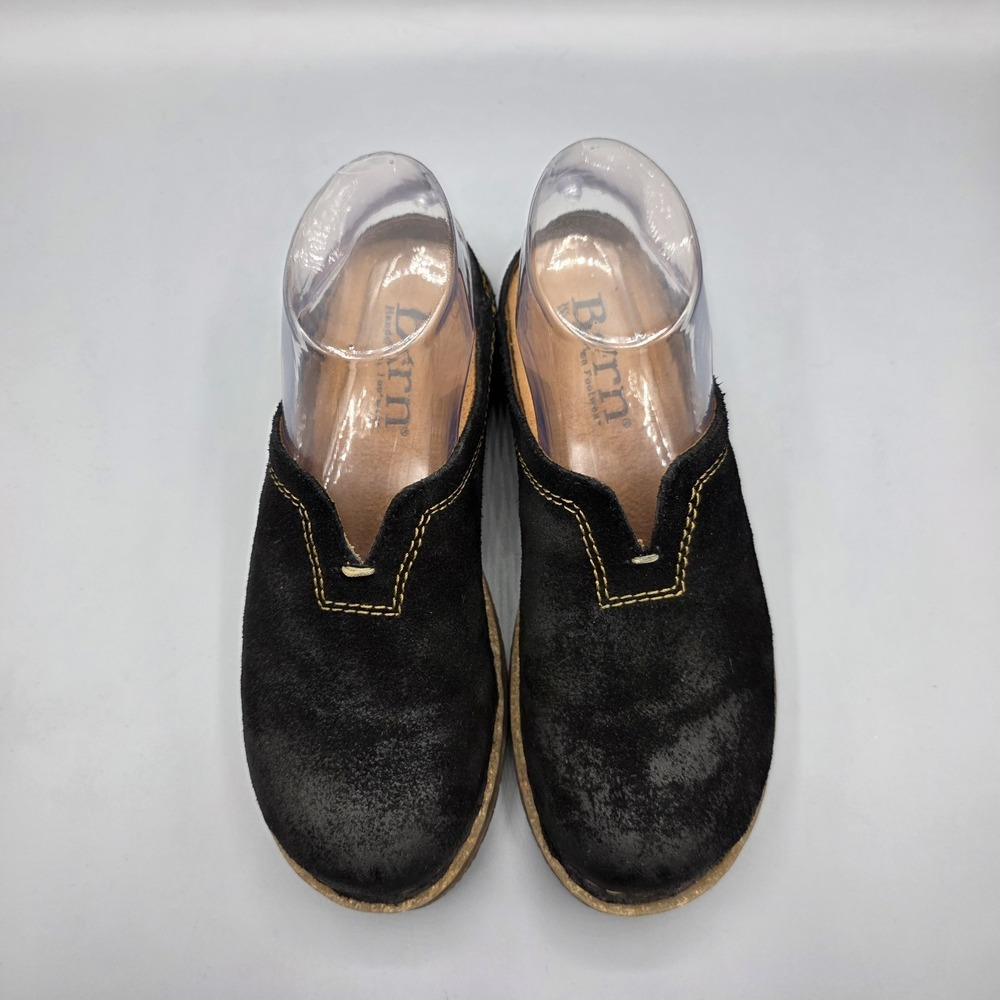 Born Mules Womens 6 Black Suede Rough Distressed Comfort Clogs Slip On‎ Shoes - Picture 4 of 14